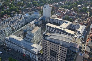 Blick auf das ehemalige Zeiss-Werk in der Innenstadt Jenas, jetzt Zentrum des Uni-Campus.